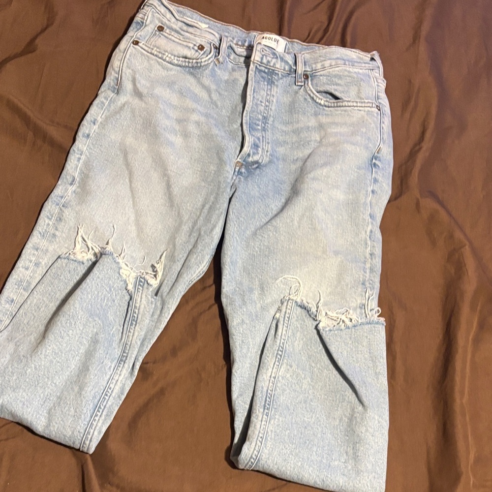 Agolde Light Blue Distressed Women's Cropped Jeans